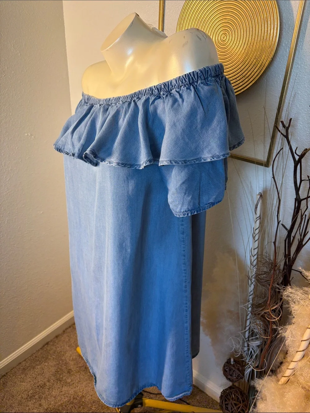 iris Light Blue Off-Shoulder Dress with Ruffle - Picture 4 of 6